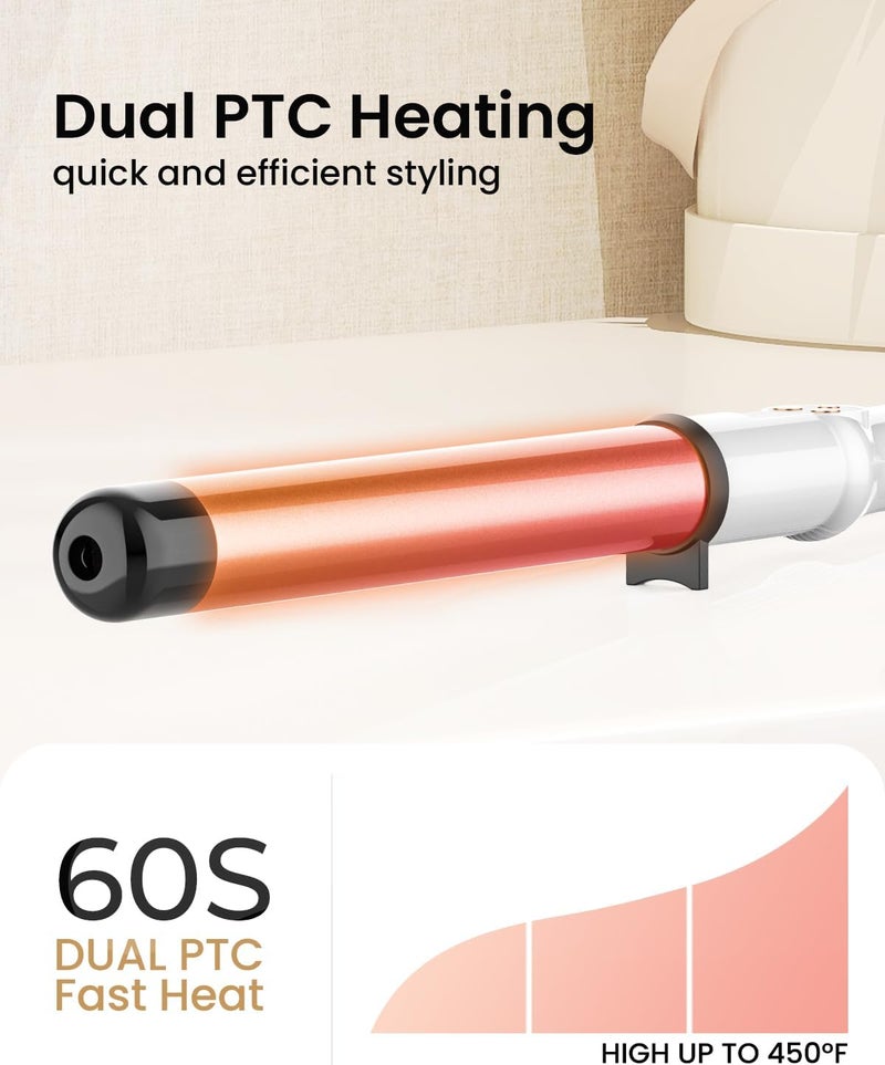 Hoson 1 1/4 Inch Extra Long Barrel Curling Wand, Ceramic Tourmaline Curling Wand Professional Dual Voltage with Adjustable Temperature - Image 3